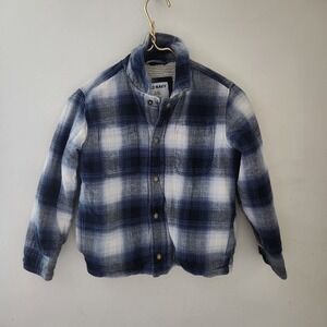Old Navy Boys Blue White Plaid Sherpa Lined Flannel Shirt Jacket Size‎ M 8